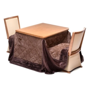 4点セット ハイこたつ 奥行75cm 栓柄転写 回転式チェア2 ナチュラル こたつ布団： 組立品 リビング 代引不可