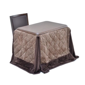 3点セット ハイこたつ 奥行60cm 栓柄転写 回転式チェア1 こたつ布団:ブラウン 組立品 リビング 代引不可