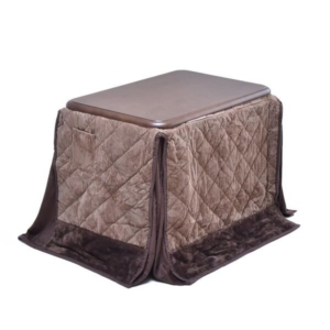 2点セット ハイこたつ 奥行60cm 栓柄転写 こたつ布団:ブラウン 組立品 リビング ダイニング 代引不可