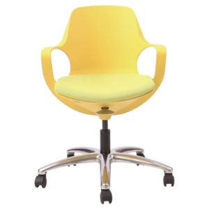オフィスチェア 背面:POGOチェア 背面:イエロー 座面: キャスター付 肘付き 軽量 頑丈 座面昇降 組立品 代引不可
