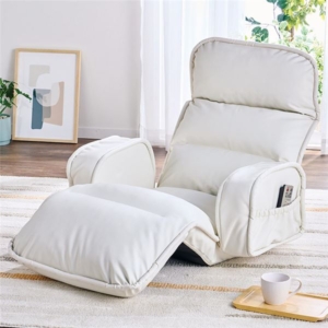 座椅子 フロアチェア ひじ付ワイド レザー調 リクライニング NEW収納簡単低反発もこもこ座椅子
