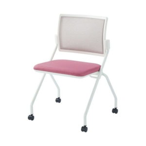 (まとめ)ライオン事務器 EOネスティングチェア フレーム 背:メッシュ 座:ピンク LE-250WF-P 1脚 2セット