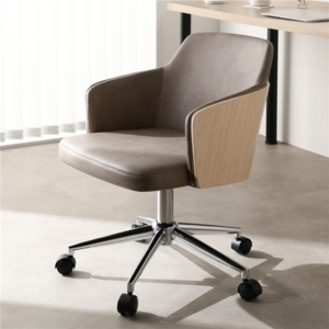 デスクチェア 約-85.5cm ソフトレザー 木目調 昇降式 回転式 キャスター付 パソコンチェア