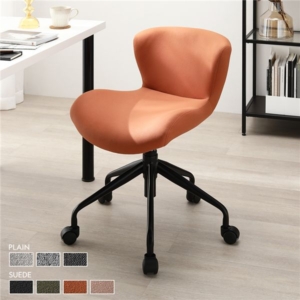デスクチェア スエード調生地 オレンジ 脚 昇降式 キャスター付き コンパクト オフィスチェア