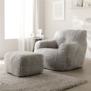 圧縮ウレタン クッションソファ ＋ オットマン セット もこもこファー 洗える カバーリング ソファ