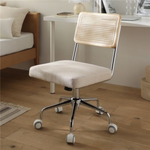 ラタン調 オフィスチェア 約幅58cm 肘なし キャスター付 回転式 ガス圧 昇降式 ロッ機能 スチールフレーム デスクチェア 代引不可