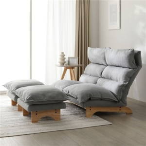 ハイバック リクライニングソファ + オットマン 2台 セット 天然木 洗える ハーフ カバーリング ソファ