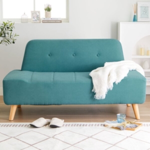 座面ゆったりベンチソファ ブルー 組立品