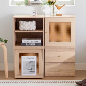 ラタン調キューブボックス4点セット オーク 組立品