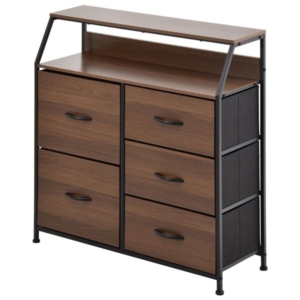 棚付きリビングチェスト （引き出し5杯） 組立品 代引不可