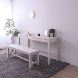 天然木 デスクセット デスク 奥行45cm+ベンチ 引き出し付き おしゃれ 北欧風 パソコンデスク 机 PCデスク 組立品