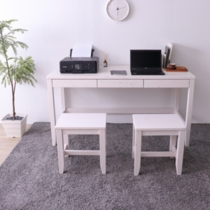 天然木 デスクセット デスク幅140 奥行60cm+2脚 引き出し付 おしゃれ 北欧風 パソコンデスク 机 PCデスク 組立品