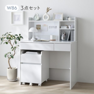 シンプル デスク 3点セット パソコンデスク ＋ デスクワゴン ＋ 卓上シェルフ ソノマ リビング 子供部屋